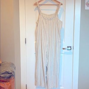 Cream pinstriped flowy wide legged jumper